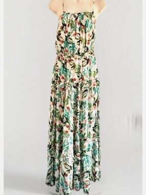 Lost + Wander Cream Maxi Dress with Green Leaf & Coral Floral Print